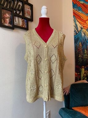 Vintage Cricket Lane metallic gold sweater vest